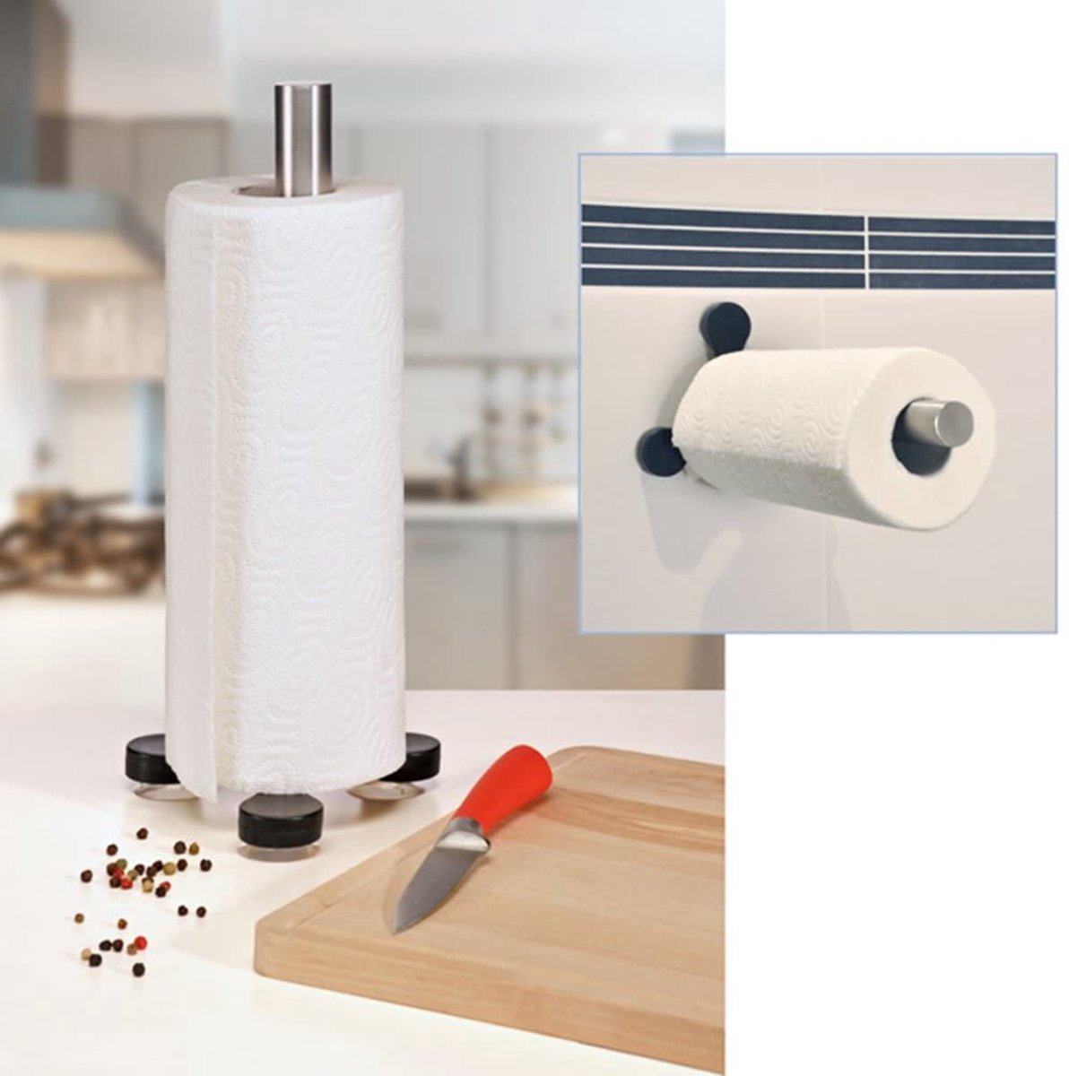 Keukenrolhouder Staand zuignap 31cm - Keukenpapier Houder - Keukenaccessoire - Keukenrolhouders - Keukenpapierhouders - Keukenbenodigdheden                          Zwart