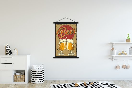 Porte-affiche avec affiche - Affiche scolaire - Mancave - Verres à bière - Vintage - Dessin - 120x180 cm - Lattes noires