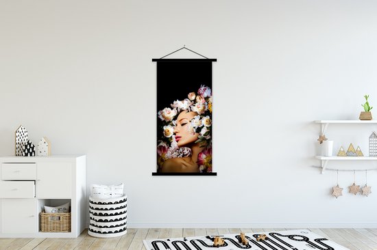Porte-affiche avec affiche - Affiche scolaire - Femmes - Fleurs - Roses - Portrait - 90x180 cm - Lattes noires