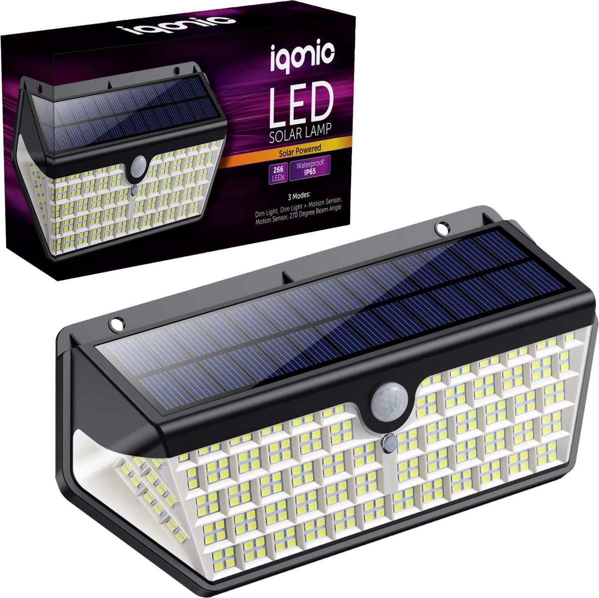 Iqonic Solar Buitenlamp Met Bewegingssensor - Wandlamp Buiten - Op Zonne Energie - 266 LED