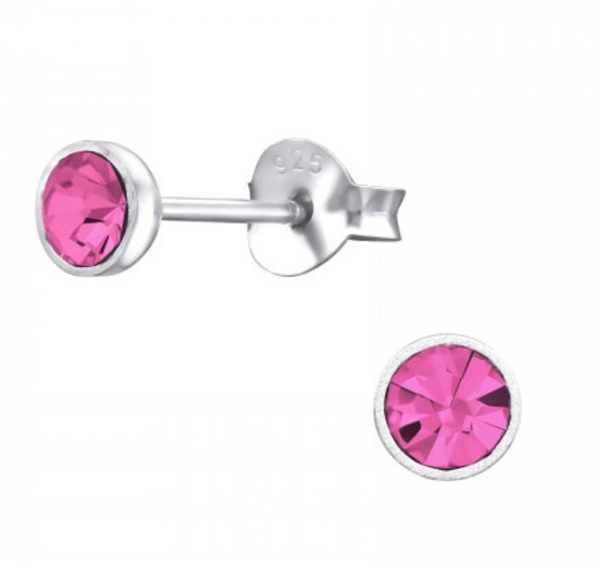 Joy|S - Zilveren petit 4 mm oorbellen kristal magenta roze Sterling zilver 925