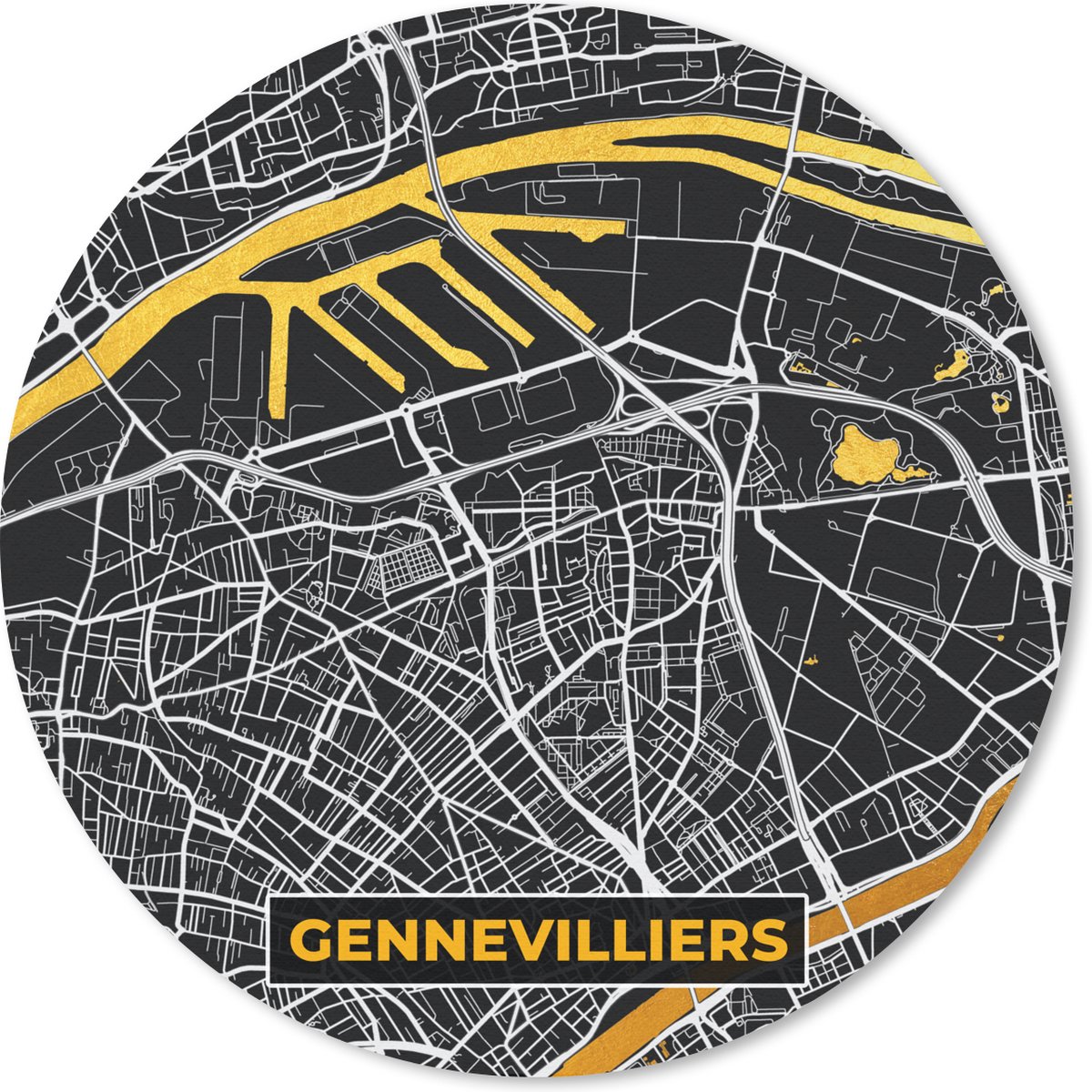 Muismat rond 20x20 cm - Mousepad Plattegrond – Gennevilliers – Stadskaart – Kaart – Frankrijk - Ronde muismatten - Stadskaart