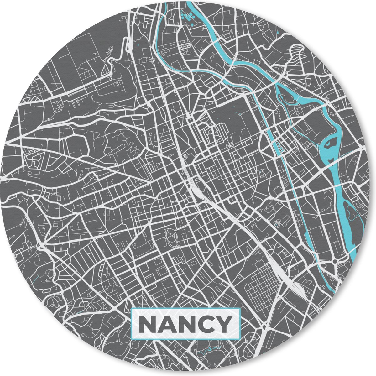 Muismat rond 50x50 cm - Mousepad Nancy - Stad - Stadskaart - Plattegrond - Frankrijk - Ronde muismatten - Stadskaart