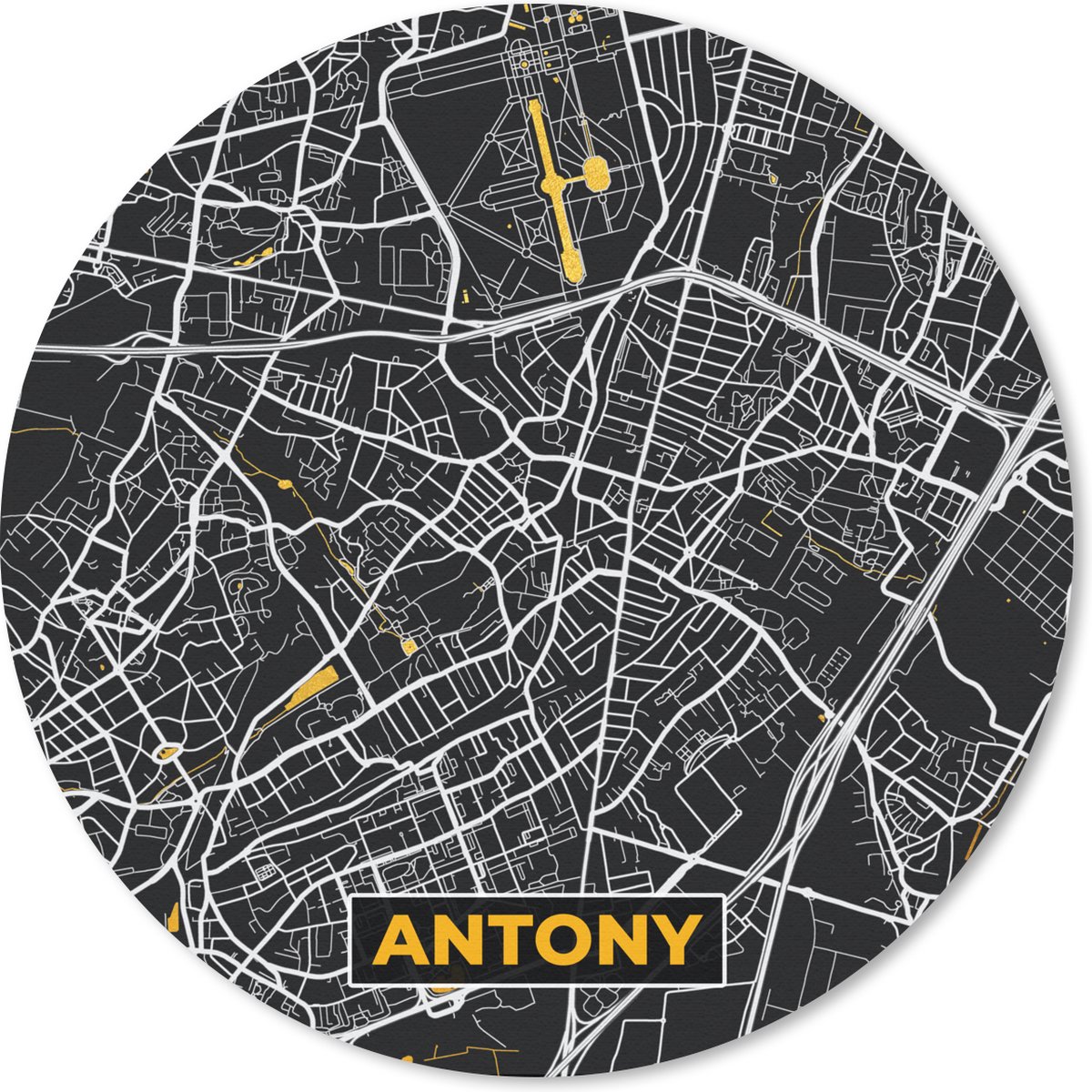 Muismat - Mousepad - Rond - Plattegrond - Antony - Stadskaart - Frankrijk - Kaart - 50x50 cm - Ronde muismat