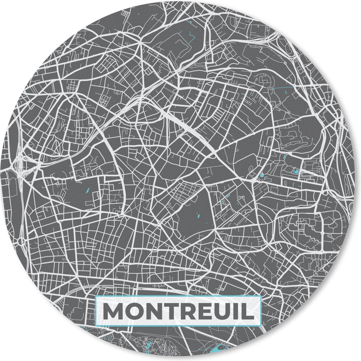 Muismat rond 30x30 cm - Mousepad Montreuil - Frankrijk - Kaart - Plattegrond - Stadskaart - Ronde muismatten - Stadskaart
