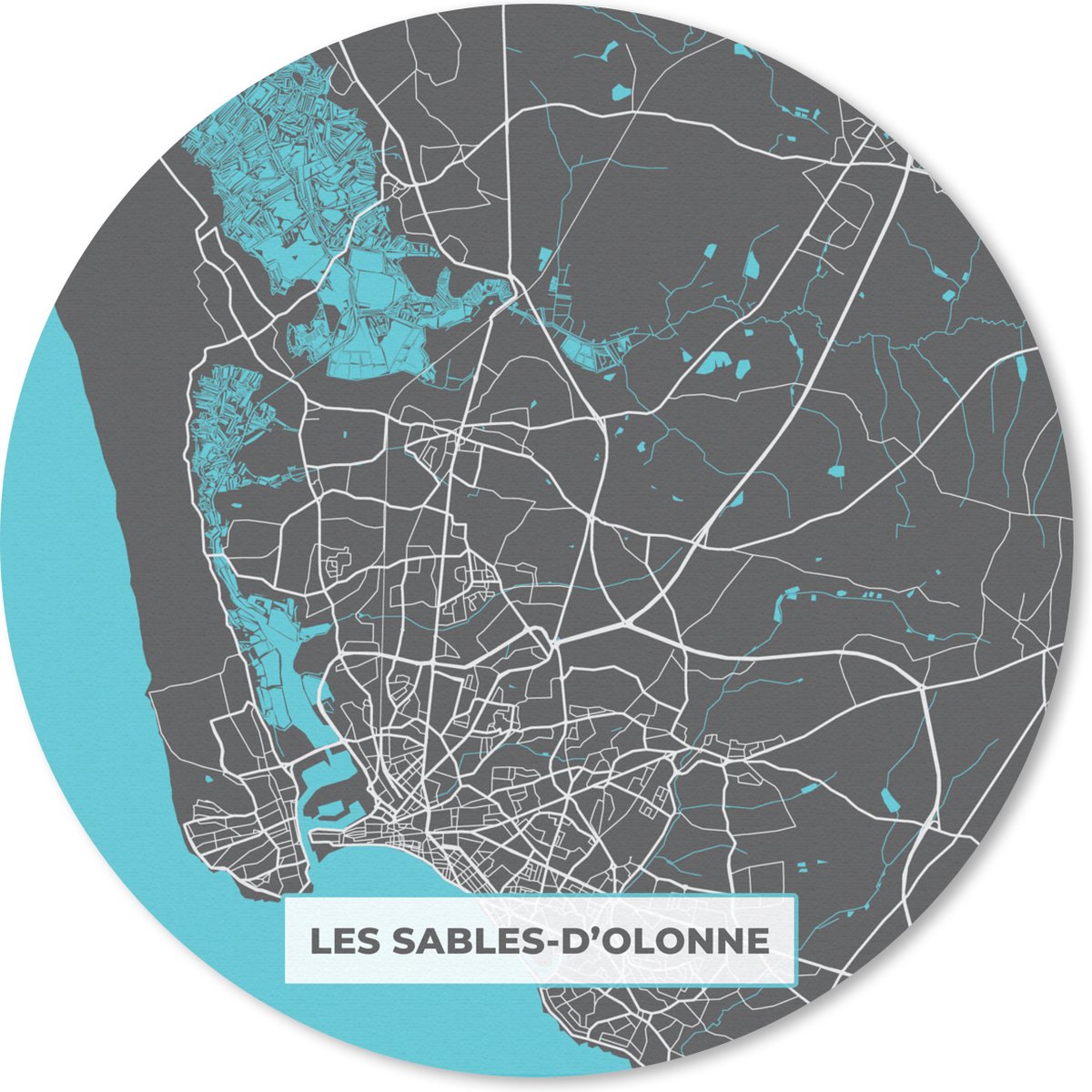Muismat rond 20x20 cm - Mousepad Kaart - Plattegrond - Les Salbes-d'Olonne - Frankrijk - Stadskaart - Ronde muismatten - Stadskaart