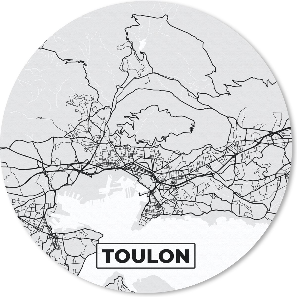 Muismat rond 40x40 cm - Mousepad Toulon - Frankrijk - Plattegrond - Kaart - Stadskaart - Ronde muismatten - Stadskaart