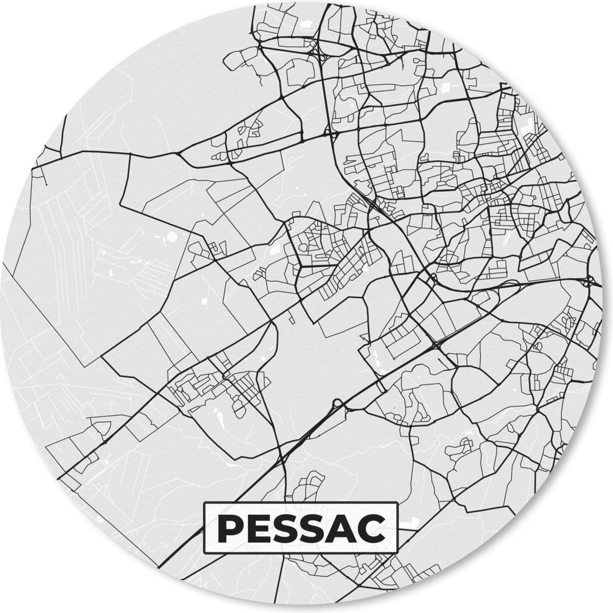 Muismat rond 40x40 cm - Mousepad Frankrijk - Pessac - Stadskaart - Plattegrond - Kaart - Ronde muismatten - Stadskaart