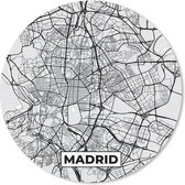 Muismat - Mousepad - Rond - Madrid - Zwart Wit - Stadskaart - Plattegrond - Kaart - 40x40 cm - Ronde muismat