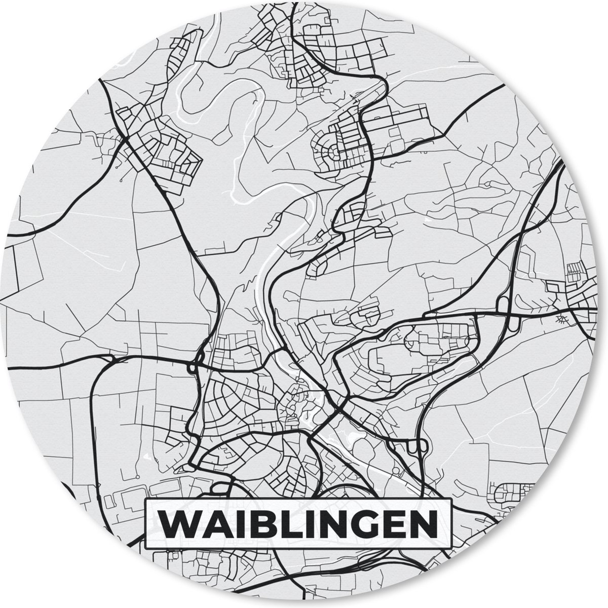 Muismat rond 50x50 cm - Mousepad Kaart - Waiblingen - Duitsland - Stadskaart - Plattegrond - Ronde muismatten - Stadskaart