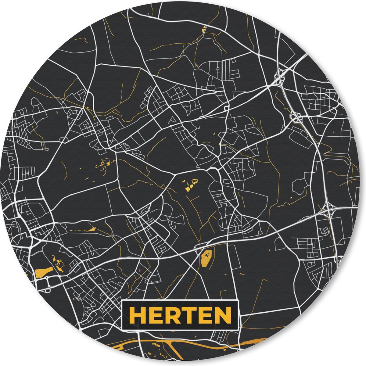 Muismat rond 50x50 cm - Mousepad Herten - Stadskaart - Plattegrond - Kaart - Duitsland - Goud - Ronde muismatten - Stadskaart