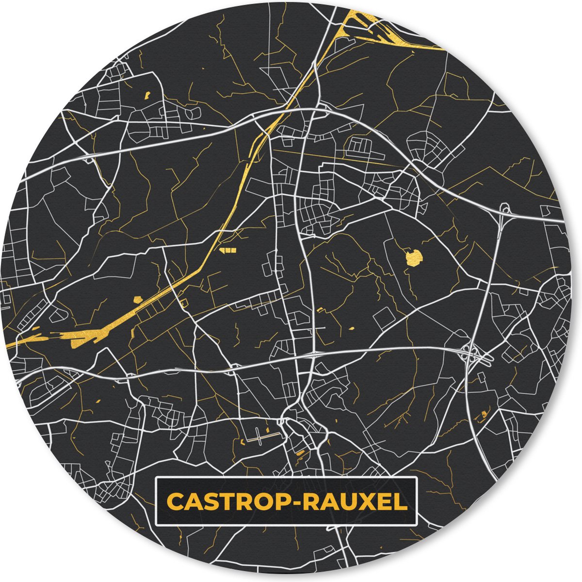 Muismat rond 30x30 cm - Mousepad Black and Gold – Stadskaart – Castrop Rauxel – Duitsland – Plattegrond – Kaart - Ronde muismatten - Stadskaart