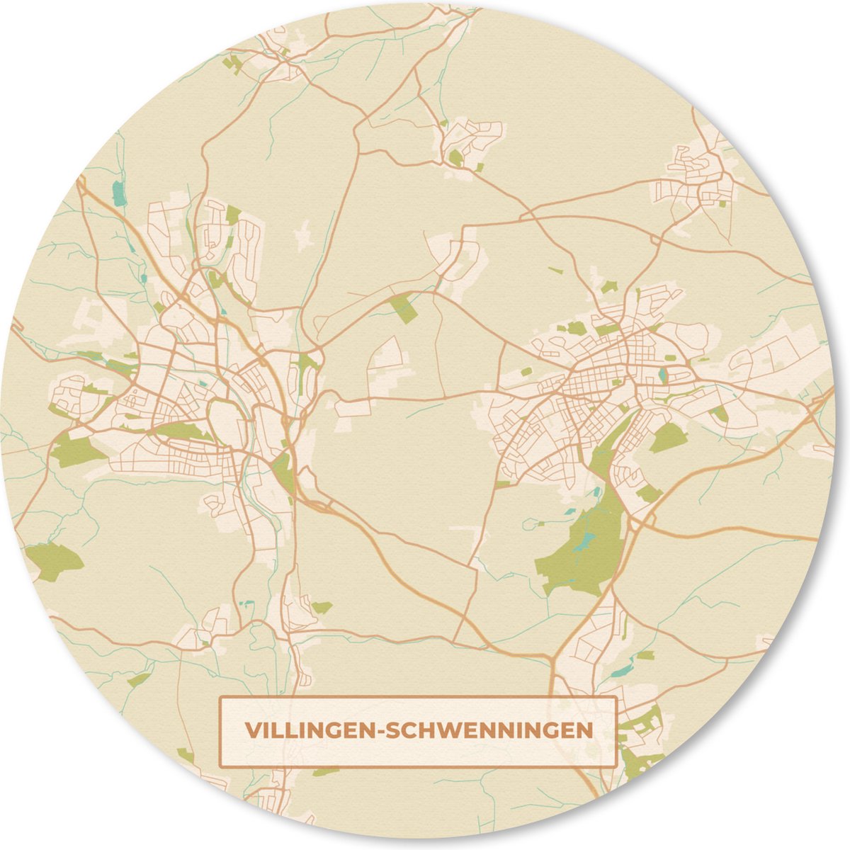 Muismat rond 50x50 cm - Mousepad Villingen-Schwenningen - Plattegrond - Kaart - Vintage - Stadkaart - Ronde muismatten - Stadskaart