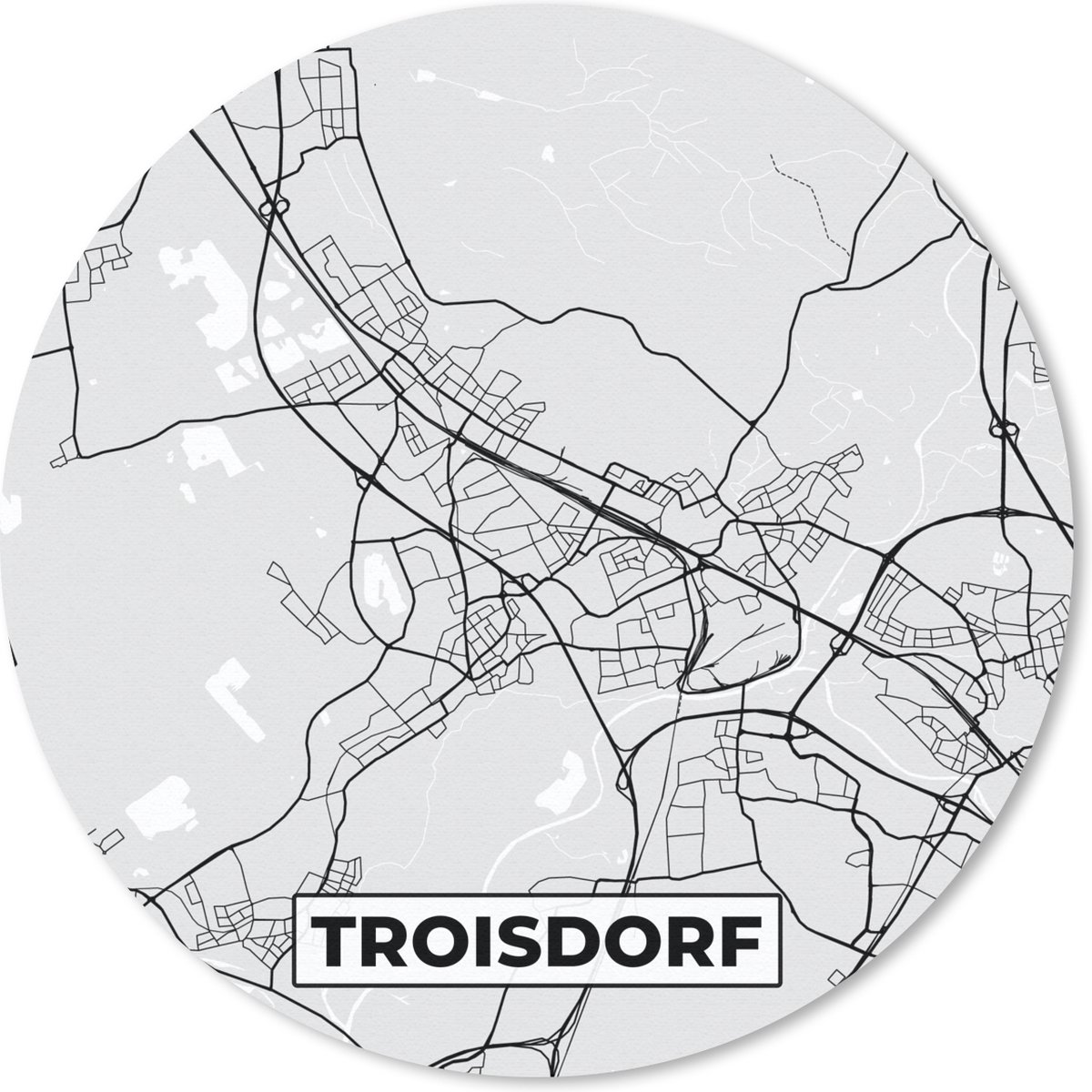Muismat rond 30x30 cm - Mousepad Troisdorf - Kaart - Stadskaart - Plattegrond - Duitsland - Ronde muismatten - Stadskaart
