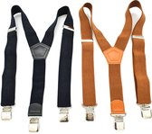 bretels heren - Bretels - bretels heren volwassenen - bretellen voor mannen - 3 clips - bretels heren met brede clip 3 Stuks - 1 x Zwart, 1 x Camel