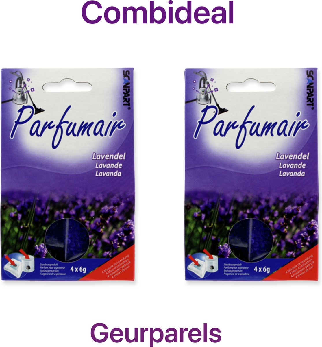 Scanpart - Parfumair - Geurkorrels / Geurparels - Lavendel geur - 8 zakjes a 6 gram - Voor een frisse geur - COMBIDEAL