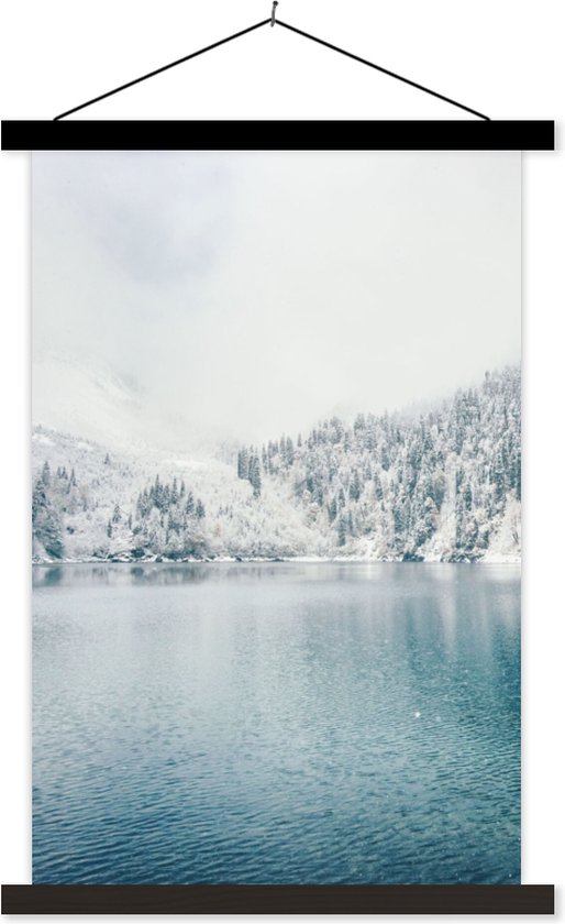Posterhanger incl. Poster 40x60 cm - Schoolplaat - Winter - Water - Sneeuw - Textielposter - Zwarte latten