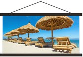 Porte-affiche avec affiche - Affiche scolaire - Chaise de plage - Plage - Parasol - Mer - Été - 90x45 cm - Lattes noires