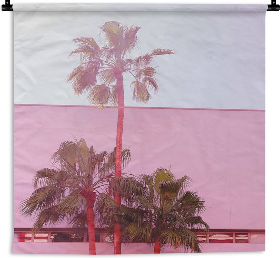Wandkleed - Wanddoek - Palm - Tuinposter - Roze - 180x180 cm - Wandtapijt