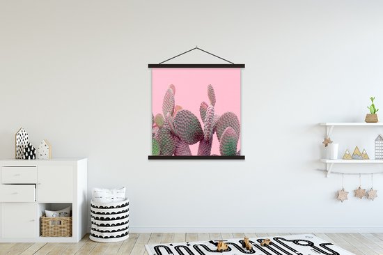 Posterhanger incl. Poster 120x120 cm - Schoolplaat - Cactus - Planten - Zomer - Textielposter - Zwarte latten