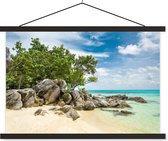 Porte-affiche avec affiche - Affiche scolaire - Plage - Pierres - Mer - Été - 120x80 cm - Lattes noires