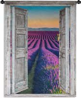 Wandkleed - Wanddoek - Lavendel - Zomer - Doorkijk - Bloemen - 90x120 cm - Wandtapijt