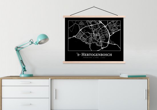 Porte-affiche avec affiche - Affiche scolaire - Carte - Bois-le-Duc - Plan de la ville - Carte - 60x45 cm - Lattes vierges