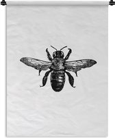Wandkleed - Wanddoek - Bij - Insect - Vintage - Zwart wit - 90x120 cm - Wandtapijt