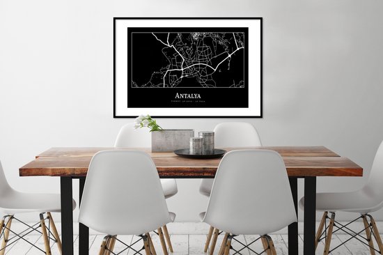 Cadre photo avec affiche - Carte - Carte - Antalya - Plan de la ville - 90x60 cm - Cadre pour affiche