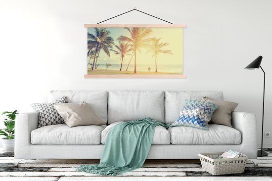 Porte-affiche avec affiche - Affiche scolaire - Mer - Palmier - Été - Soleil - Plage - 120x60 cm - Lattes vierges