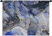Wandkleed - Wanddoek - Marmer - Goud - Abstract - Blauw - 120x90 cm - Wandtapijt