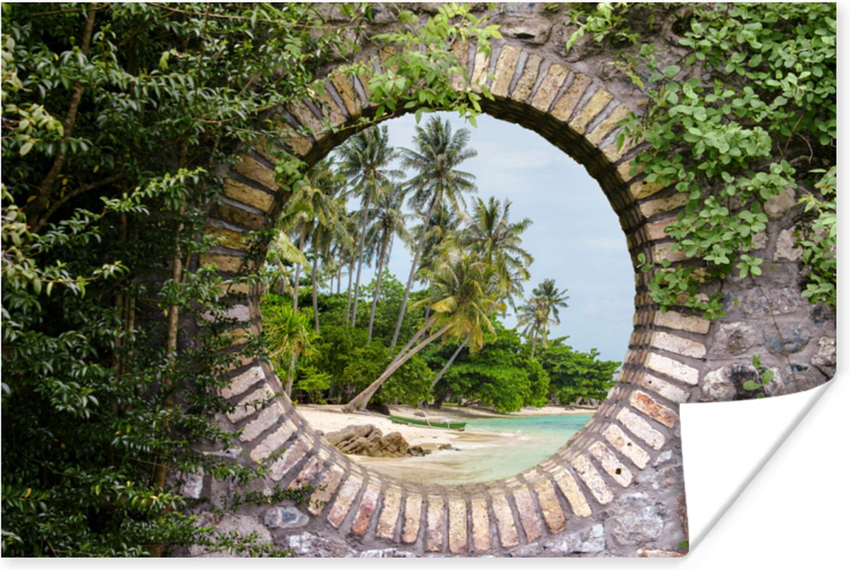 Poster Palmbomen - Tropisch - Doorkijk - Strand - 120x80 cm