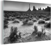 Glasschilderij - Zonsopgang bij de Totempaal van Monument Valley in Amerika - zwart wit - 180x120 cm - Acrylglas Schilderijen - Foto op Glas, gebruikt tweedehands  Nederland
