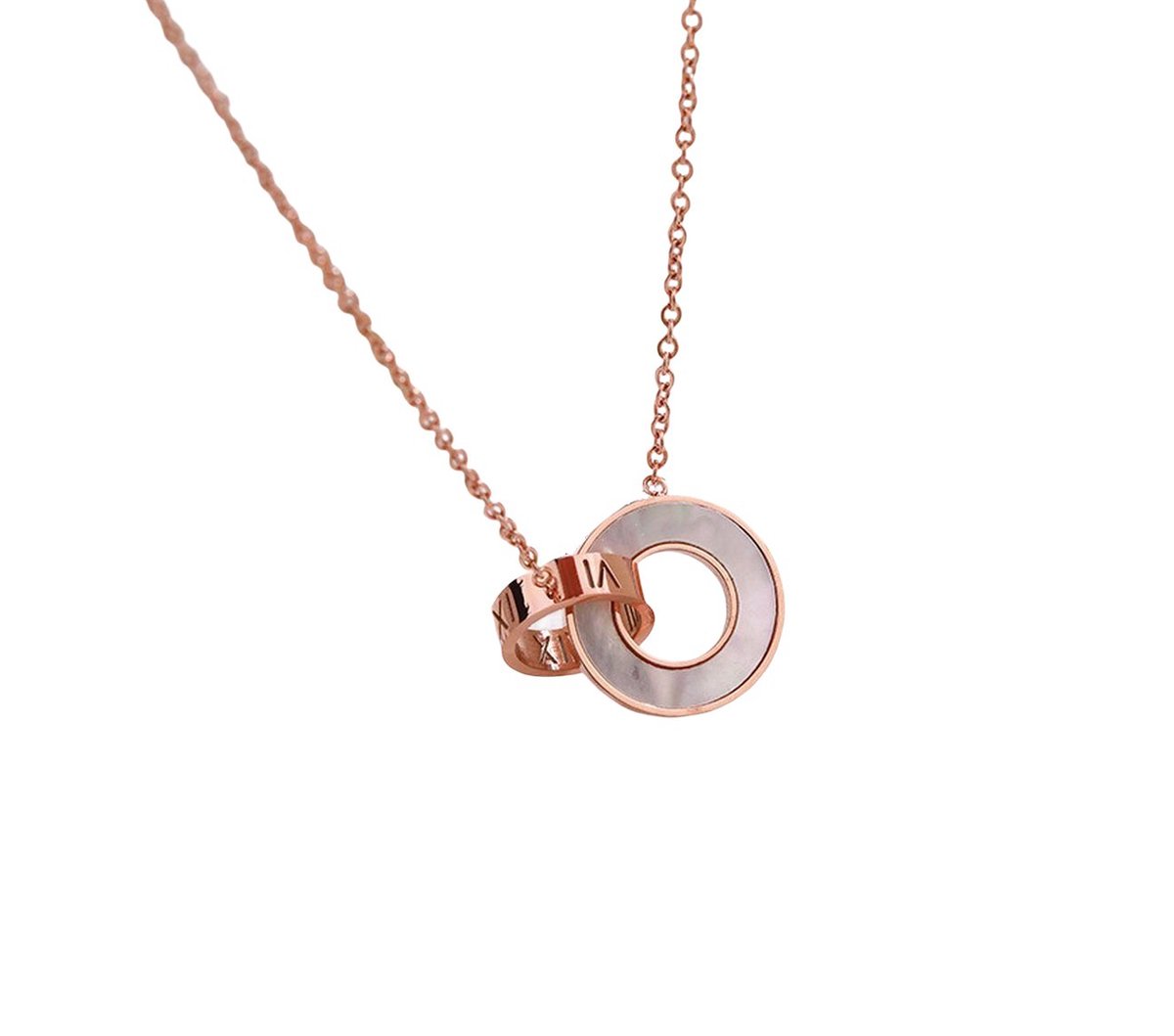 Rosegouden halsketting met 2 ringen romeins - wit - Sophie Siero ketting ring - Met geschenkverpakking