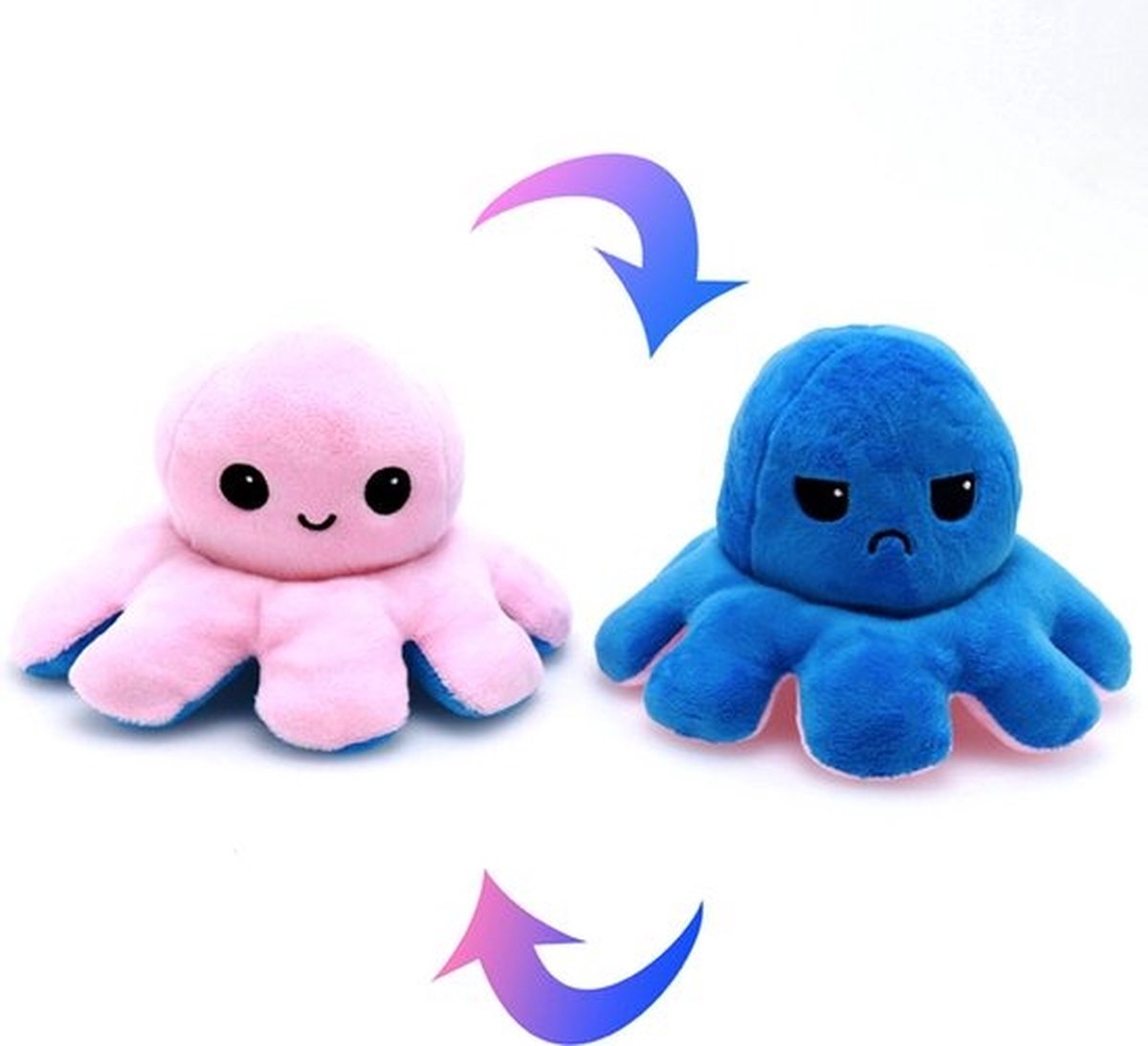Knuffel Octopus Roze/Blauw  - Mood Knuffel Omkeerbaar - Reversible Octopus - Octopus Knuffel - Emotie Knuffel - Verwisselbaar - Blij en Boos knuffel - Merkloos