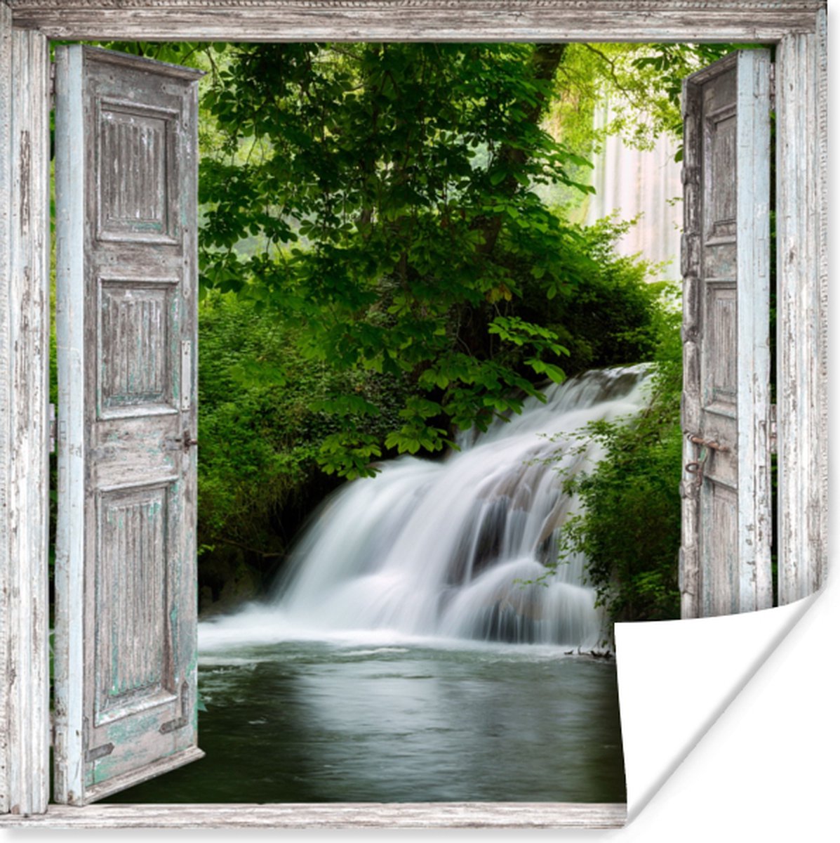 Poster Waterval - Doorkijk - Landschap - 75x75 cm
