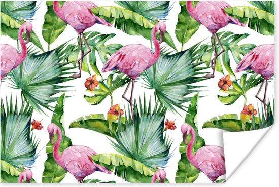 Poster Bladeren - Flamingo - Bloemen - Jungle - 30x20 cm