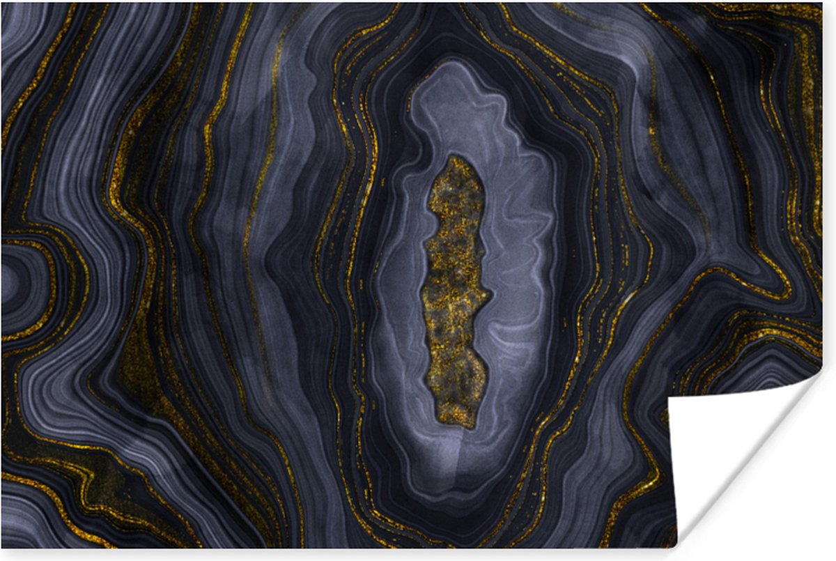 Poster Geode - Agaat - Black & gold - 60x40 cm