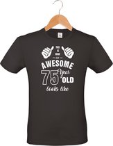 Awesome 75 year - 75 jaar cadeau - unisex T-shirt - verjaardag - zwart - maat XXXL