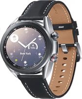 Samsung Galaxy Watch3 41 mm roestvrijstalen behuizing zilver met zwarte leren polsband