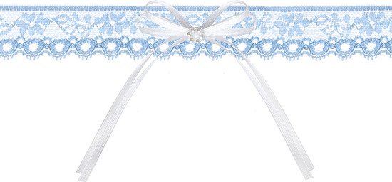 kousenband blauw met minipareltjes en strikje voor de bruid bij huwelijk