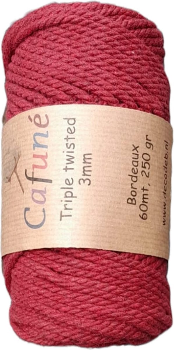 Cafuné Macrame Touw-3mm-60m-Bordeaux-250gr-Gerecycled Katoen-Plantenhanger-Dromenvanger-Sleutelhanger-Koord-Wandkleed