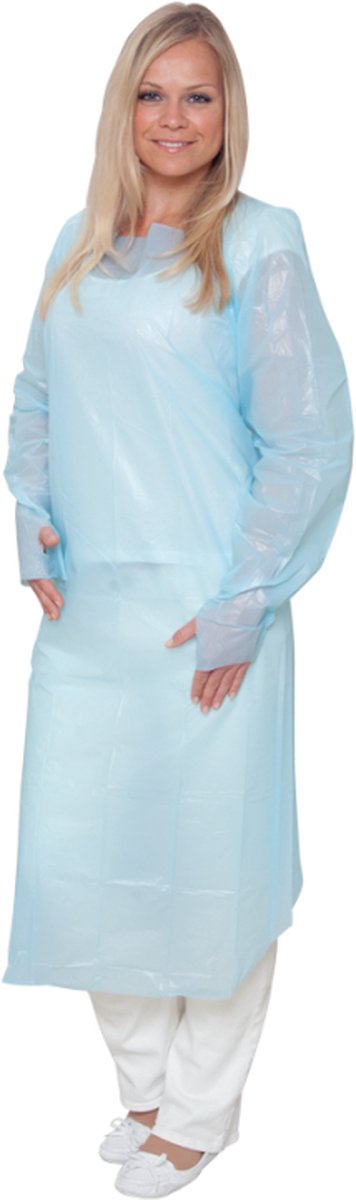 CPE wegwerpschorten met lange mouw - 40 micron - 100 x 132 cm - CPE geruwd polyethyleen