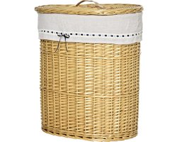 HOMCOM - Rieten Wasmand - met Deksel - Afneembare Waszak