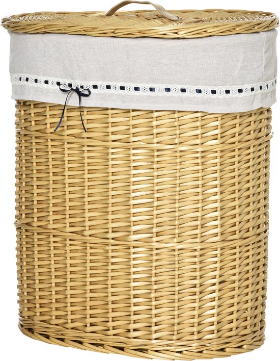 Wasmand ovaal - 2 vakken - wit - 45,8x33,6x63,7 cm