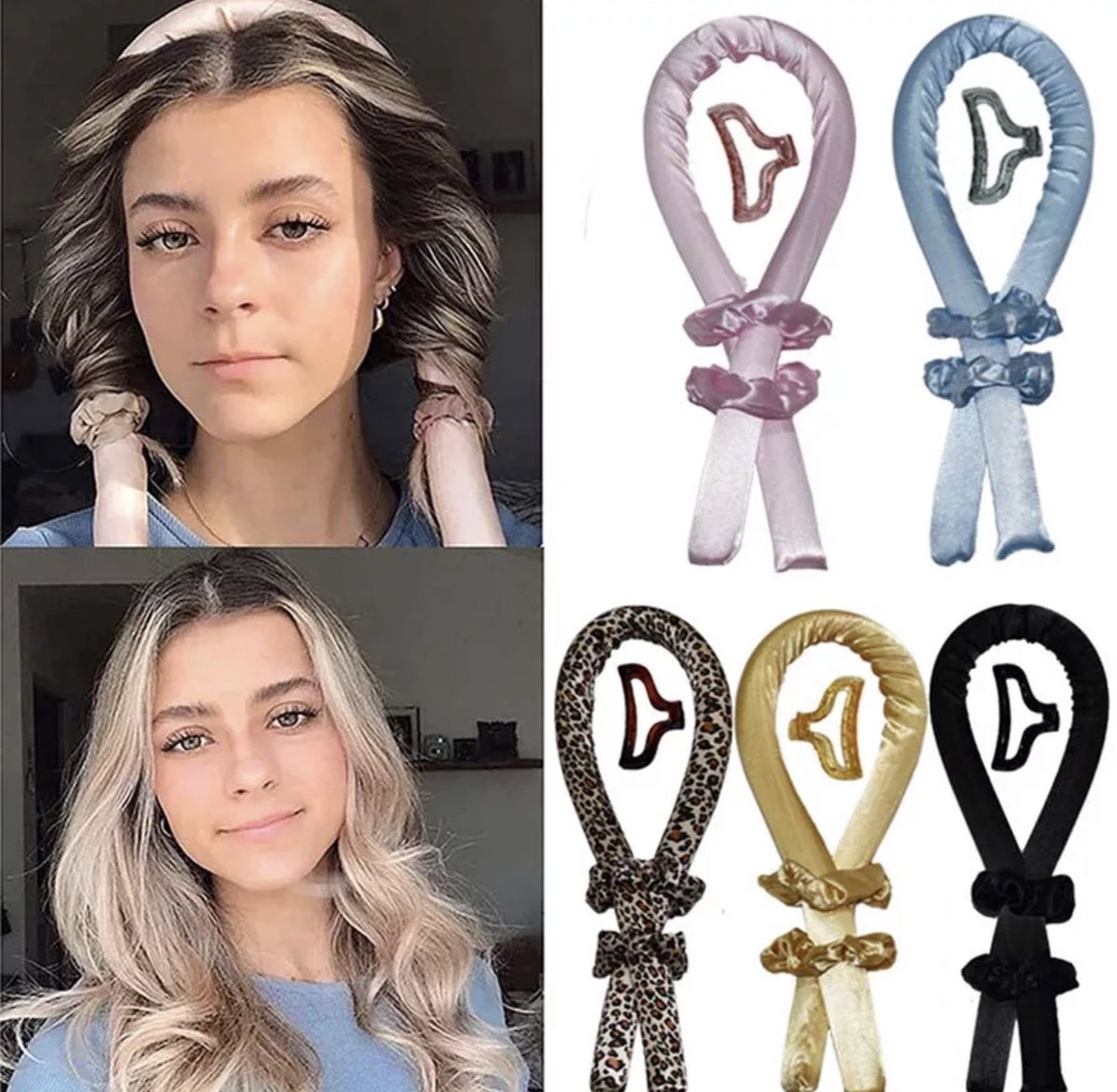 Without Lemons Heatless curls PAARS Heatless Haarkruller | haarkruller met haarklem en twee scrunchies |Zijde haarkruller |Heatless curling ribbon silk | Musthave | Vrouwen |Cadeau |Gezonde haren |Trend |TikTok