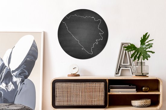Illustration Zwart et blanc de la Bosnie-Herzégovine sur un tableau noir Assiette en plastique cercle mural ⌀ 60 cm - impression photo sur cercle mural / cercle vivant (décoration murale)