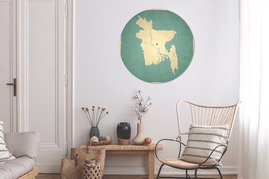 Une illustration de Dhaka sur une carte du Bangladesh Plaque murale en plastique ⌀ 90 cm - impression photo sur cercle mural / cercle vivant (décoration murale)