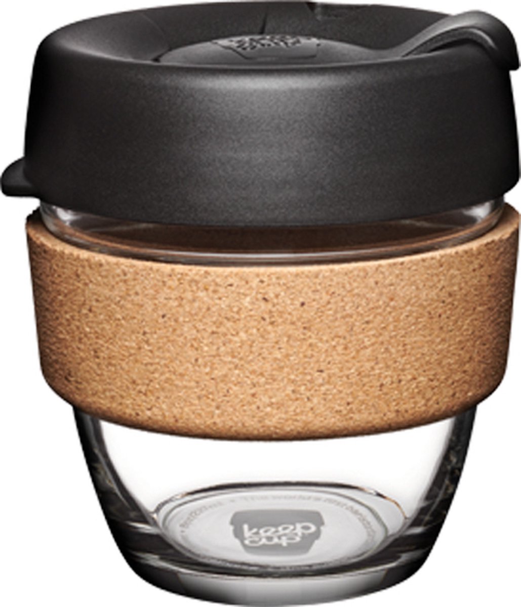 KeepCup Brew Cork Black 227 ml Zwart, Transparant, Hout