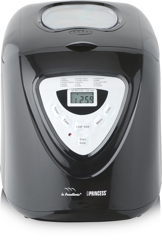 Princess Broodbakmachine 152009 - Timer - Digitaal scherm - 15 bakprogramma’s - Glutenvrij Programma - 900 Gr - 600 Watt - Zwart/Zilver